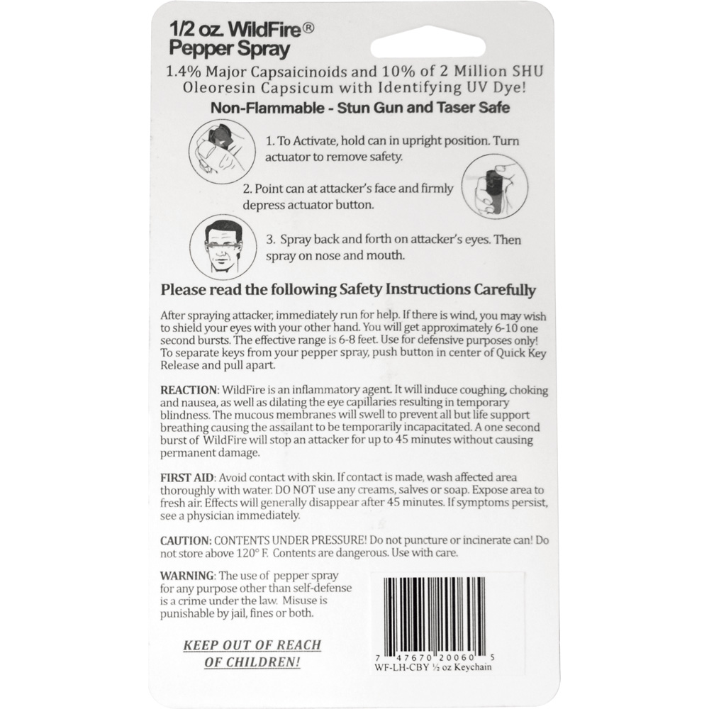 Wildfire 1.4% MC 1/2 oz pepper spray fashion leatherette holster and quick release keychain cheetah black/yellow view 2
